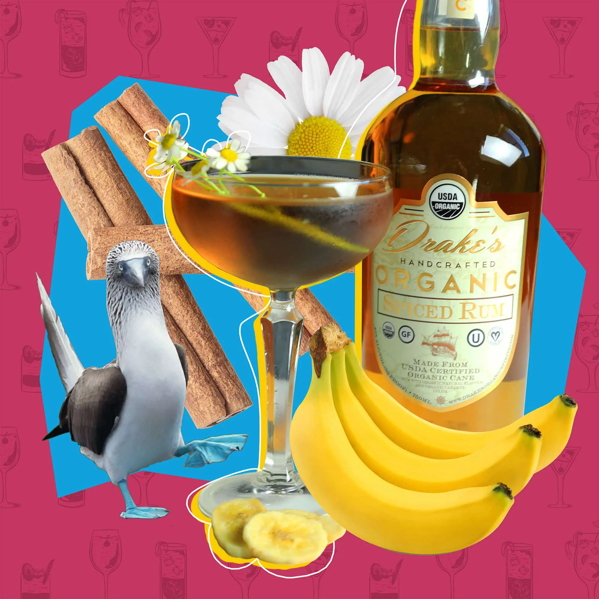 Drake's spiced rum collage